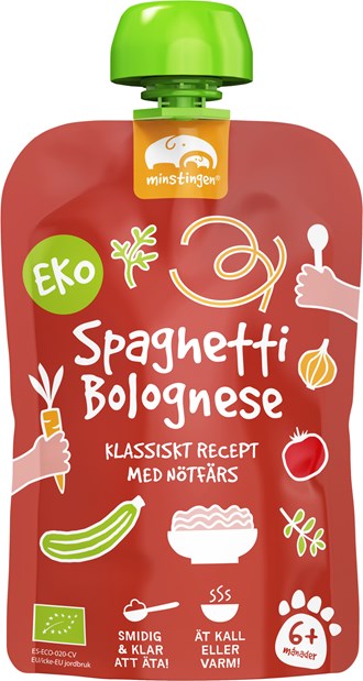 Ekologisk barnmat spaghetti bolognese i klämpåse