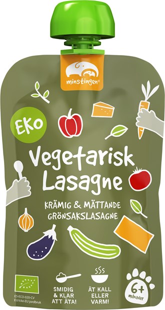 Ekologisk barnmat vegetarisk lasagne i klämpåse