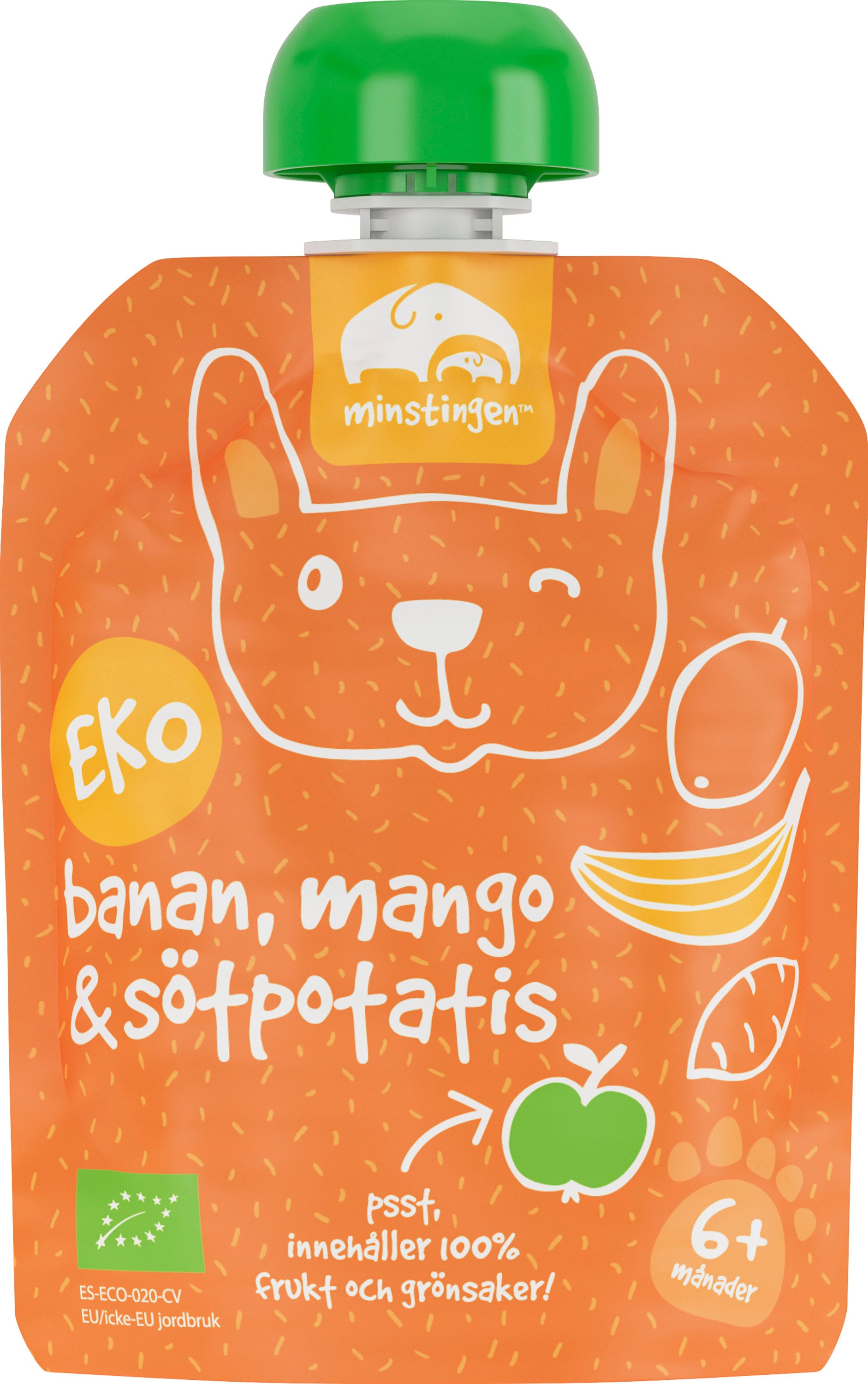 Ekologisk fruktpuré banan mango sötpotatis i klämpåse