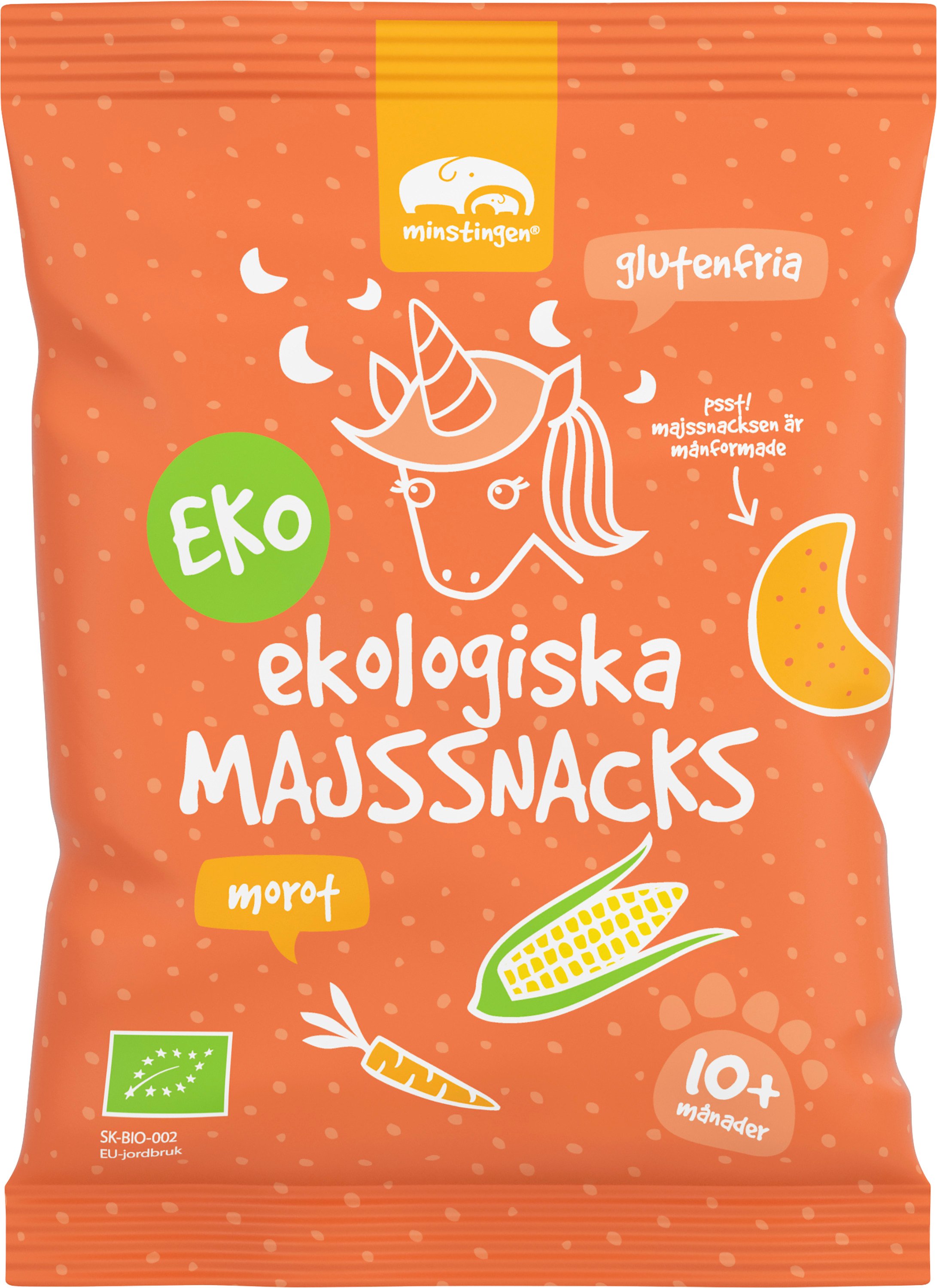 Ekologiska och glutenfria majssnacks morot